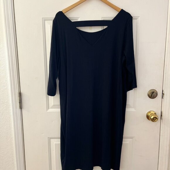 Eileen Fisher Woman's Plus-Size Black Jersey Knit 3/4" sleeves Midi Dress Sz 1x - Picture 4 of 7